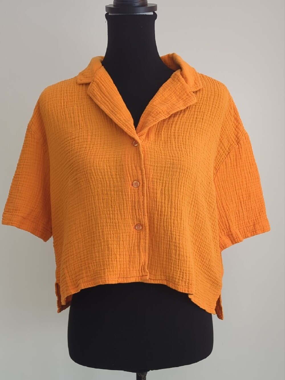 Steve Madden LARGE Coastal Casual Orange Button-Down Gauze Boxy Top